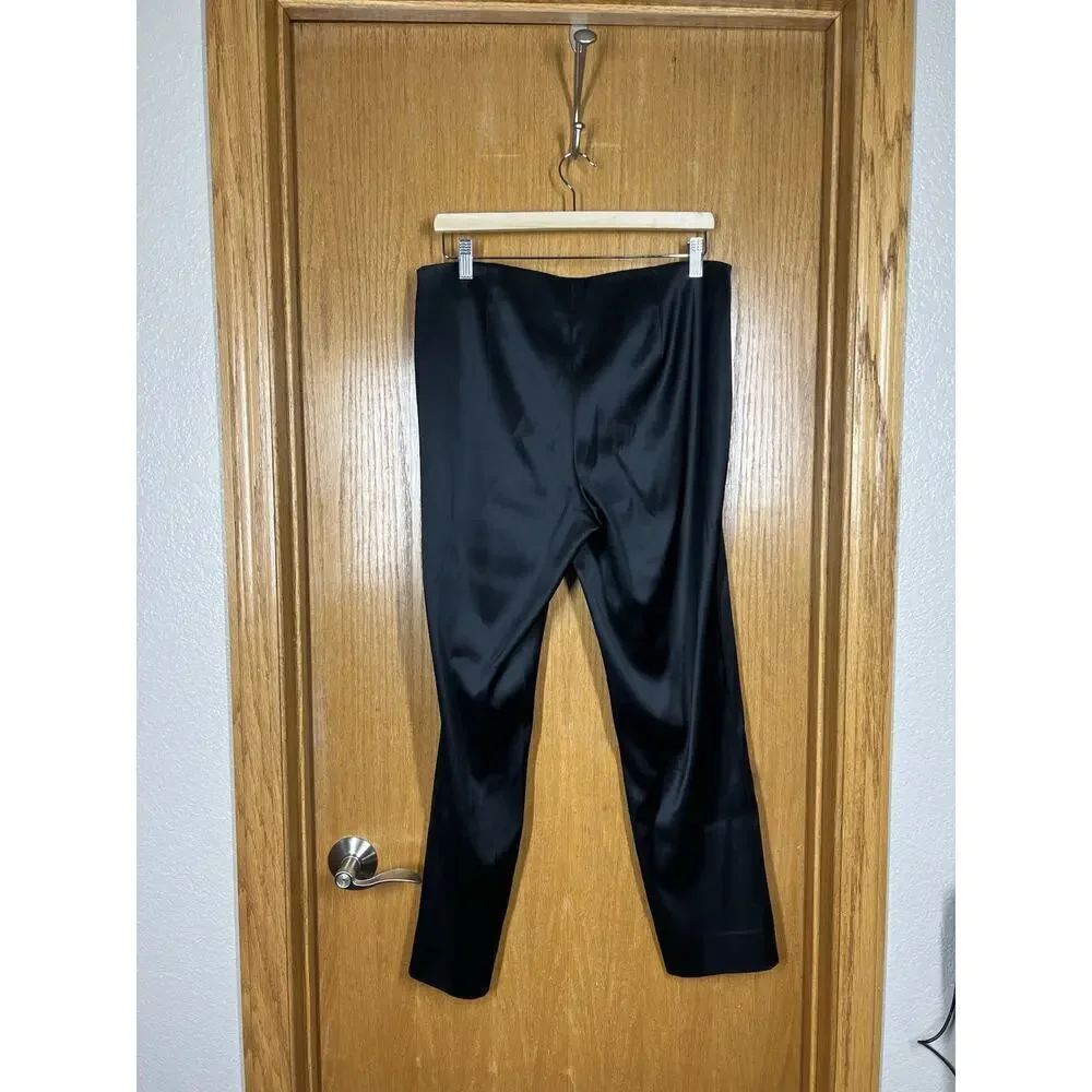 Lafayette 148 Black High Rise Satin Trouser Pants Size 10 Acetate Straight Ankle